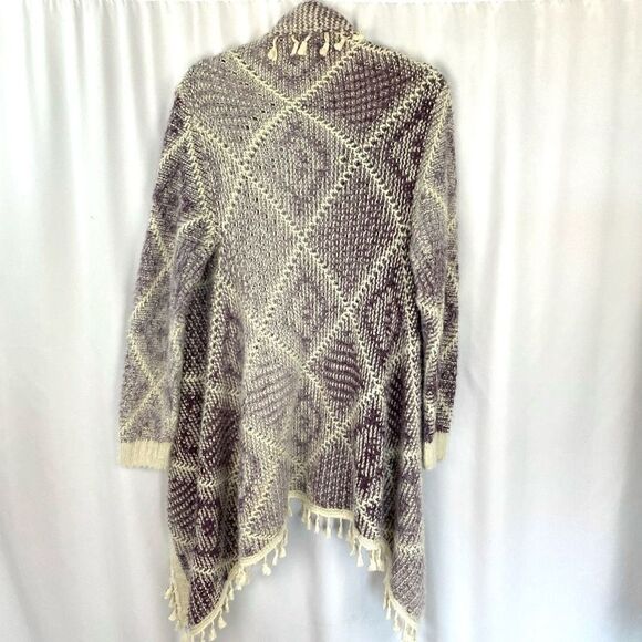 Fate Open Cardigan Tassel Fringe Sweater Lavender & Cream Women’s Large Boho - Picture 15 of 15